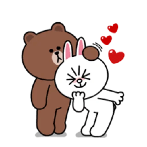 amigos de línea, line friends bear, bear conejo amor, animación de amor, los besos abrazan las postales de los hombres