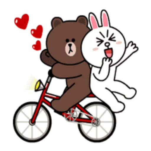línea marrón, brawn line friends, line cony and brown, bicicleta marrón caballo, bunny oso marrón
