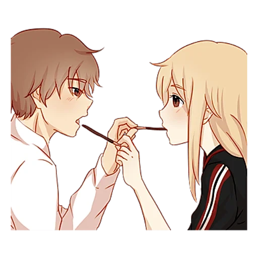 cinta, gambar, pasangan anime yang cantik, ciuman pocky anime