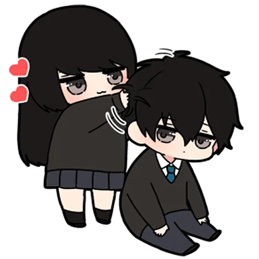 low tension couple, рисунок, аниме персонажи, чиби пара, stickers telegram
