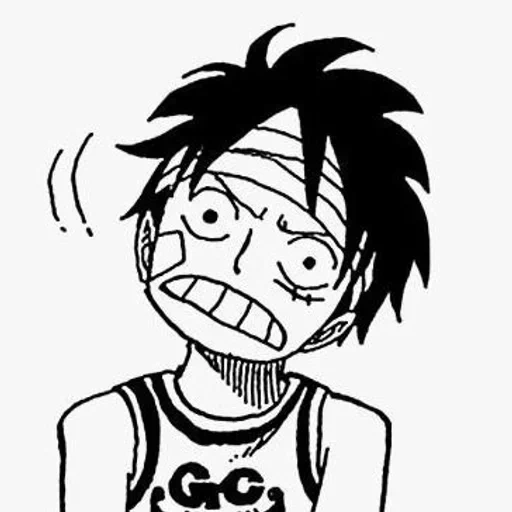 luffy manga, van pierre luffy, luffy's tattoo, luffy smiles in black and white