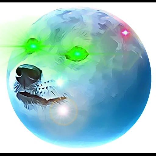 der wolf, lunadoge, der regenbogen wolf, roter und blauer wolf, blauer planet auf weißem hintergrund