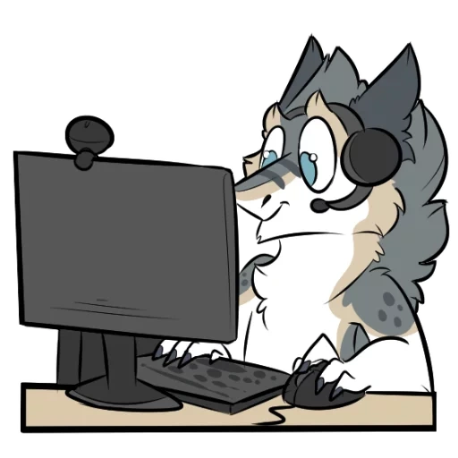 wolf, hahaski karl, husky at the computer, furry characters, wolf at the computer