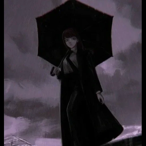 trevas, jovem, humano, personagens de anime, fantasy girl com um guarda chuva