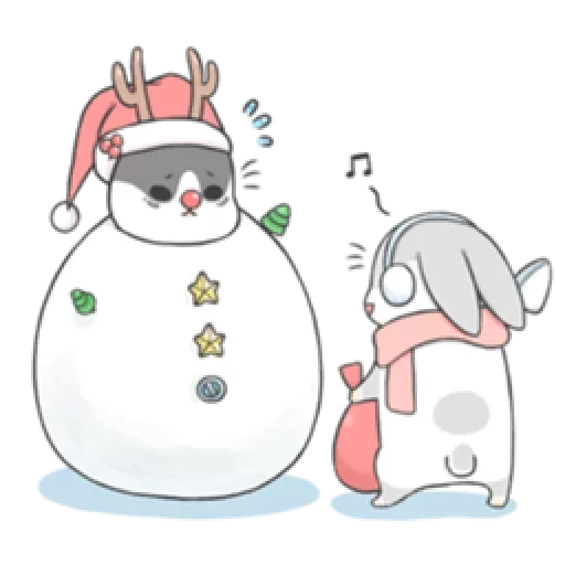 rabbit machiko, кролик манге чиби, снеговик срисовки, рисунок снеговика, снеговик карандашом