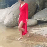 femme, jeune femme, humain, jeune femme, dans une robe rouge