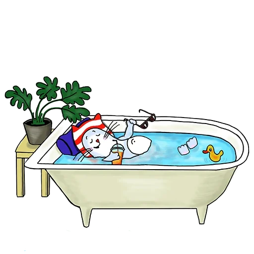 illustration, bathtub pattern, cartoon bathtub, domestic plant