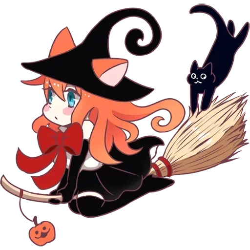 bruja, escoba de bruja, chibi de maldad de brujería, halloween de la bruja de anime