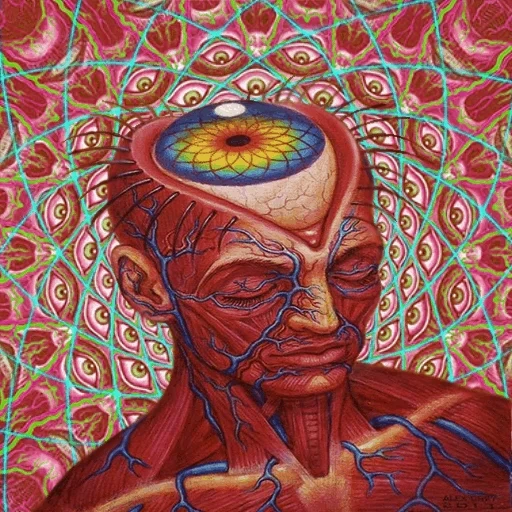 alex gray, close my eyes, i close my eyes, artiste alex gray, peinture psychédélique