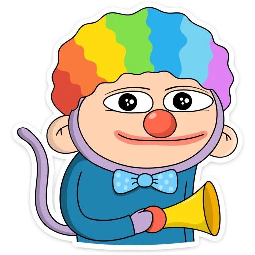 clown, clown pepe, singe mikey, le clown jette un coup d'œil, nez de clown pepe