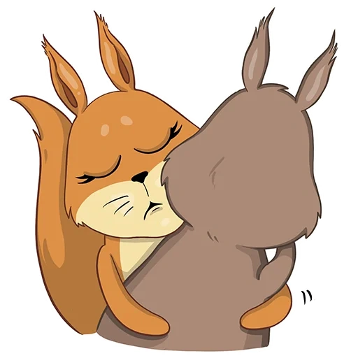 аниме, заяц обнимает лису