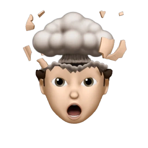 cabeça, criança, ios 13 enfrentam emogs, sorri a explosão do cérebro, animoji é uma rapariga de explosão cerebral