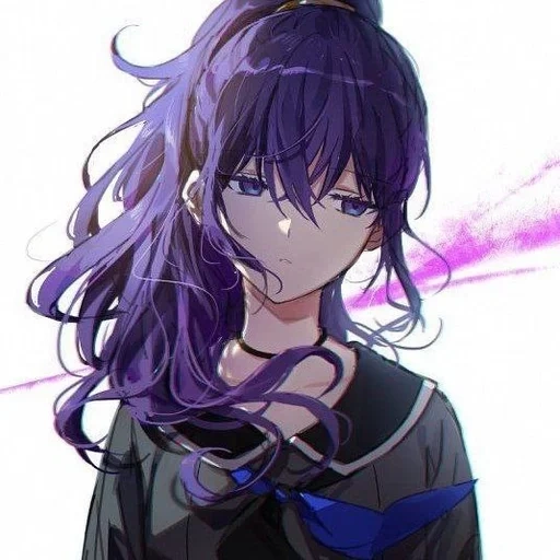 mujer joven, mafyu asakhina, el cabello violeta del anime, chica con cabello morado, chica de anime con cabello morado