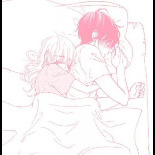 animation, anime lovers, anime lovers, anime sleeping hug, anime couple pink