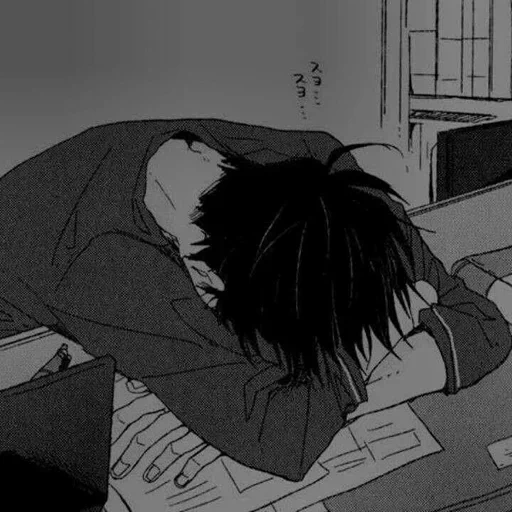 спит аниме, аниме грусть, манга грустная, грустные аниме, грустные аниме рисунки
