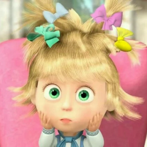 masha with a tail from the cartoon masha and the bear, masha and the bear 40 episode beauty terrible power, masha and the bear, masha, masha and the bear evil masha