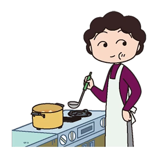 clatine, zeichnung kochen, die objekte der tabelle, der junge wäscht das geschirr, chibi maruko-chan sumire sakura