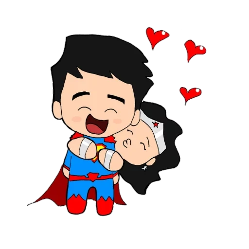 asiático, superfan, superhombre, superhéroe, superman chibi