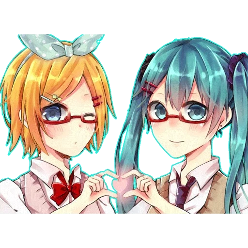 miku, mihisa hatsune, rin kagamine glasses, vocaloid hatsune miku