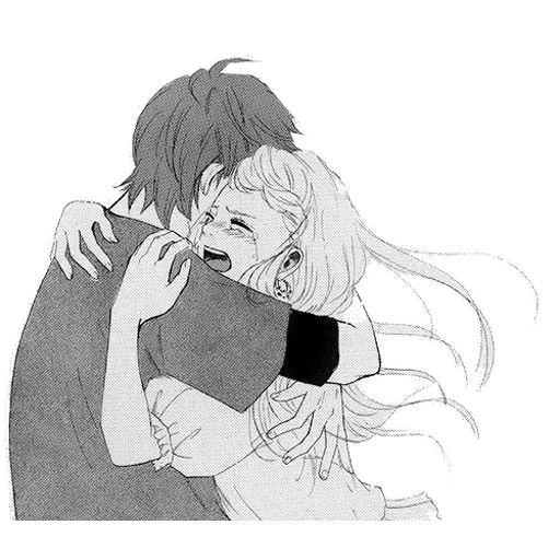 a pair of cartoons, cartoon hug, embrace cartoon, cartoon couple cartoon, anime embraces tears