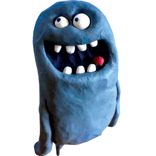 monstruos, un juguete, monstruo azul con dientes, rich webber plasticine, monstruos ricos de webber plastificando