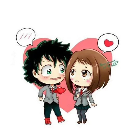 аниме милые, izuku x ochako, персонажи аниме, midoriya x uraraka, моя геройская академия