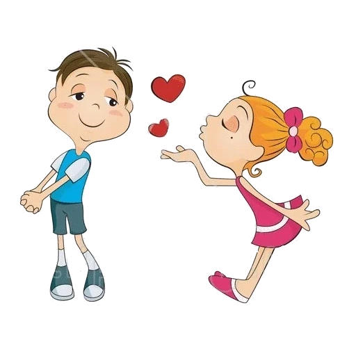 teilen sie die zeichnung, jungen mädchen karikatur, mädchen schlägt einen jungen cartoon, der junge verliebte sich in eine lustige zeichnung, valentinstag jungen mädchen