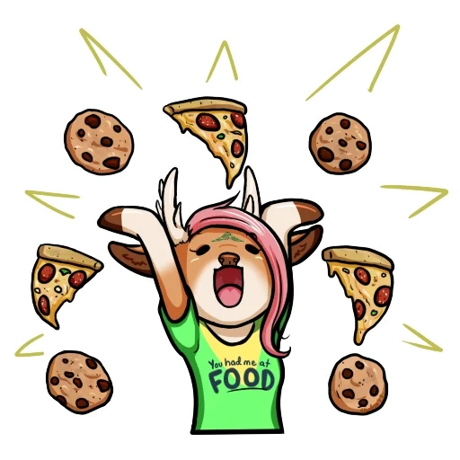 anime, young woman, food drawings, emoji twich, food drawings are light