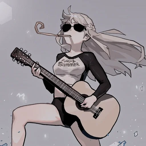 girl, owl, animation art 18, anime girl, anime guitar pencil