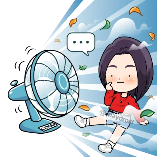 heat illustration, the fan is small, the fan blows a person, electric fan, man fan drawing