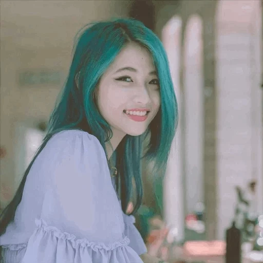 chup, tik tok, terbaru, green hair, кореянка бирюзовыми волосами