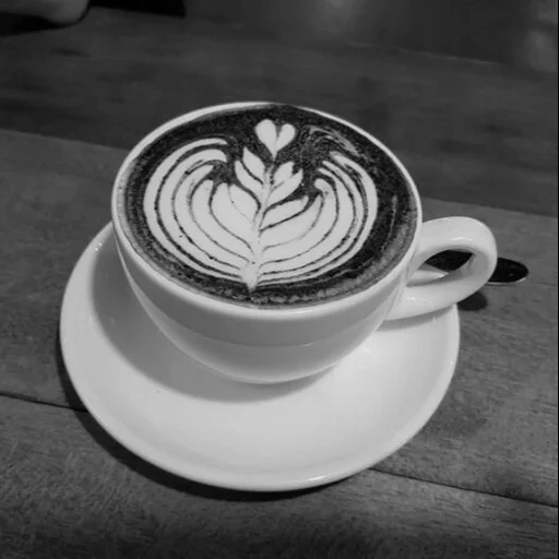 café, café com leite, cafeteria monocromática, café kapuchino latte, desenhos de espuma de café