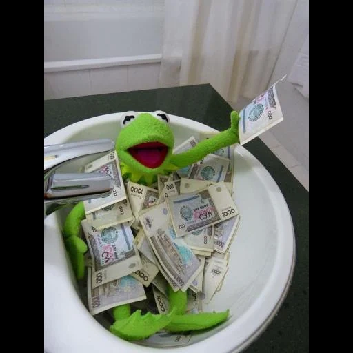 das geld, der frosch von comi, kermit der frosch, lebendes froschgeld, kermit der frosch geld