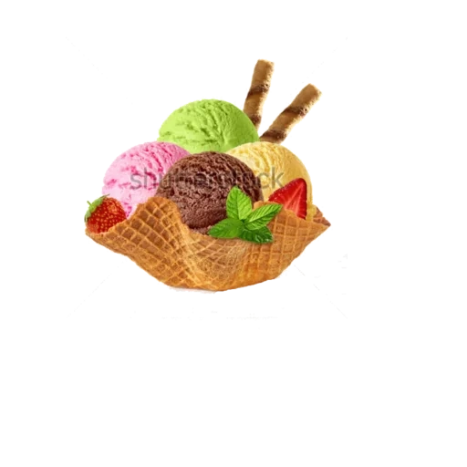 es krim, wafel manis, wafel es krim, ice cream dengan latar belakang putih, es krim berwarna-warni