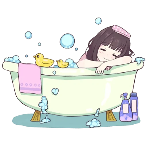 baño de animación, patrón de bañera, chica de baño