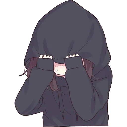 anime, picture, sad anime, anime girl hood, anime of depression with a sweatshirt face