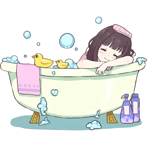 baño de animación, lavar con baño, chica de baño, patrón de baño de niña, chica de animación lavarse la cara