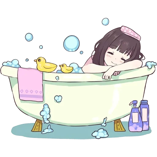 salle de bain animée, laver dans la salle de bain, wc girl, motifs de salle de bain pour les filles, anime fille se lave le visage