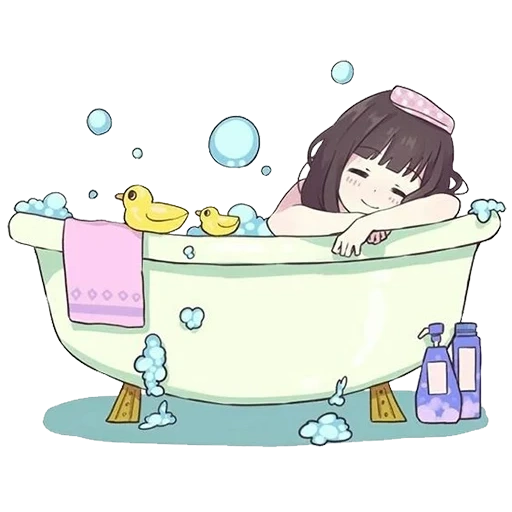аниме ванная, рисунок ванны, девушка ванной, девушка ванной рисунок