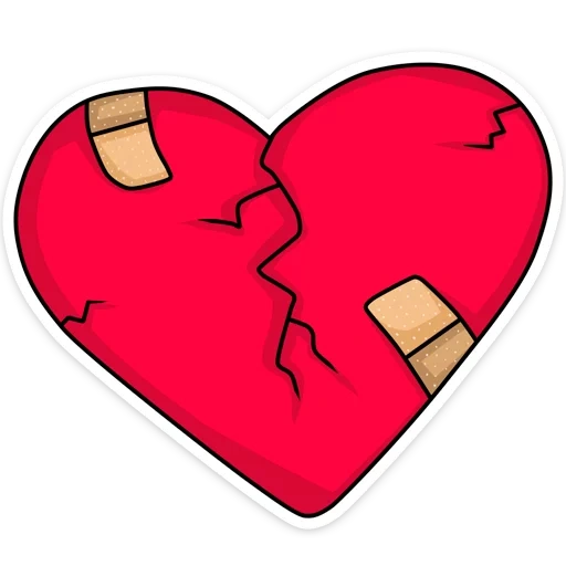 the heart is red, broken heart, glued heart, heart illustration