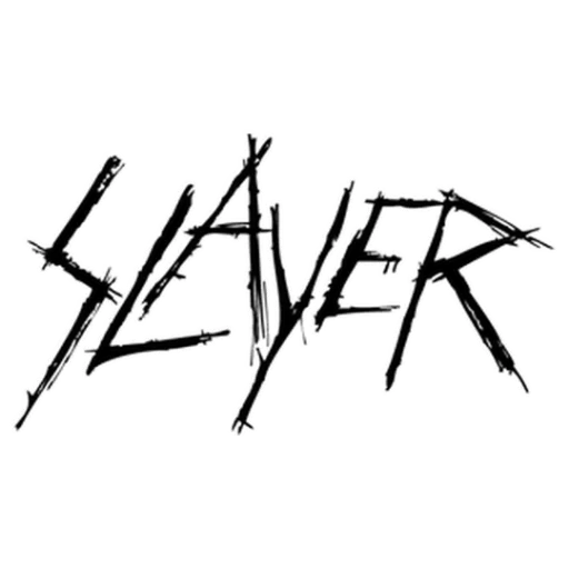 slayer group and logo, met metal, slayer inscription, slayer logo, slayer logo vertically