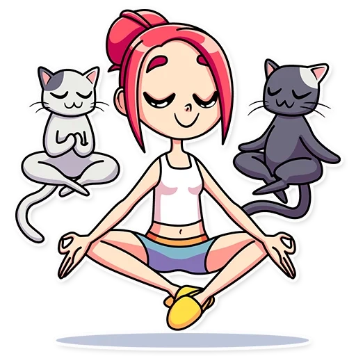 mia catlady, gadis yoga, pola yang lucu, grafik kucing kucing