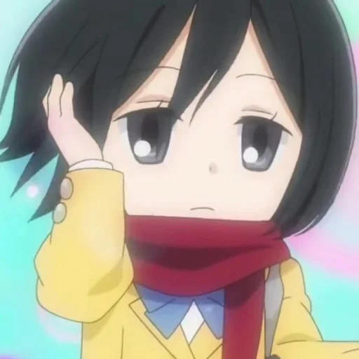 anime, mikasa ackerman, turnhalle klasse anime, screenshot von mitase chibi, mikasa ackerman junior high