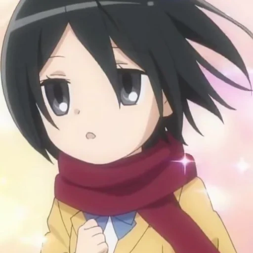 mikasa aot, l'attacco dei titani, mikasa ackerman, screenshot di sanase chibi, mikasa ackerman junior high