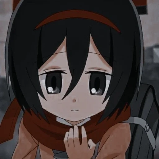 ataque dos titãs, mikasa akkerman, mikasa ackerman junior high, capturas de tela de chibi mikasa akkerman, invasão do ensino médio