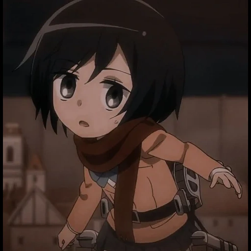 chibi minase, l'attaque des titans, mikasa ackerman, attaque des titans des trois dieux, mikasa ackerman chibi