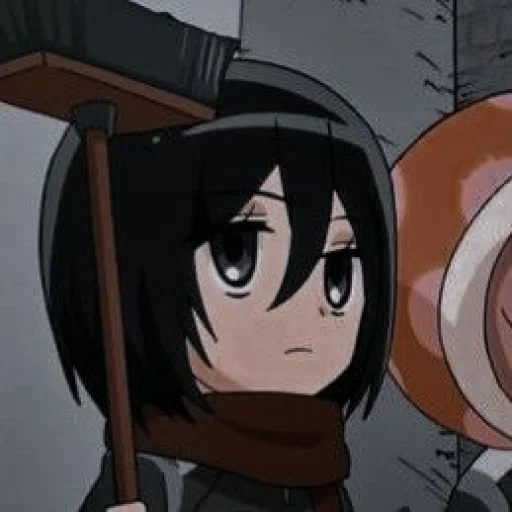 anime carino, sanase chibi, i personaggi degli anime, mikasa ackerman, attacco dei tre dei titani