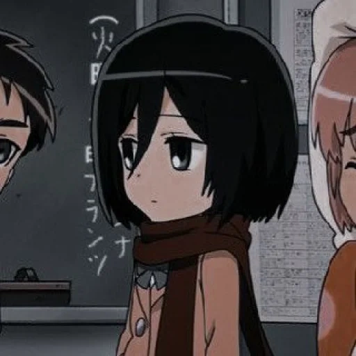 anime mikasa, titãs de anime, ataque de chibi dos titãs, mikasa ataque dos titãs, capturas de tela de chibi mikasa akkerman