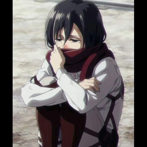 mikasa, ataque dos titãs, mikasa akkerman, anime mikasa akkerman, capturas de tela de mikasa com um lenço