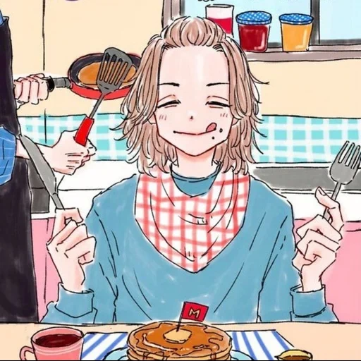 menina, arte de animação, imagem de anime, personagem de anime, casais de anime almoçam juntos